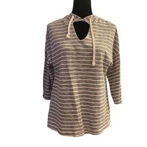 Entro Blueish Gray and White Lightweight Hoodie Top 3/4 Sleeves‎ Sz M